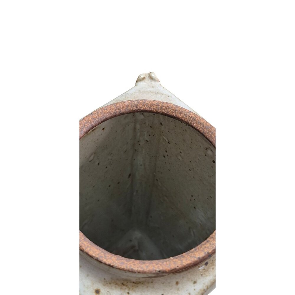 Heavy Stoneware Clay Urn Vase Rustic Floral Rectangular Brown & Beige Glaze - Picture 7 of 13